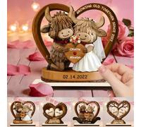 Personalized Name Highland Cow Couple Wooden Plaque Custom Names Heart Sign Growing Old Together Since Quote Anniversary Valentine Gift For Couples Growing Old Together Gift for Newlyweds Lover