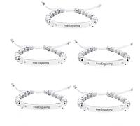 Personalized Name Identity Bracelet 6mm White Turquoise Stone Braided Bracelet for Men Women Best Friends Birthday Christmas Custom Bracelet Gift Y1451 (White Plate-5 Pieces)