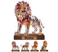 Personalized Name Lion 2D Crystal Statue Figurine for Bedroom Office Living Room Custom Animals Theme Stained Glass Desktop Ornaments Lion Desk Accessory Home Decor Gift for Family Friend Women Men