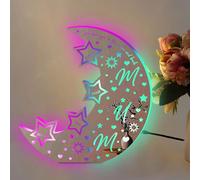 Personalized Name Moon Mirror Led Light, Light Up Mirror Sign Mom Moon Lamp Moon and Star Night Light Bedroom Decor Multi-Color Neon Light Sign Mother's Day Gifts for Mom from Daughter Son (Moon)