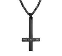 Personalized Name Necklace 316L Stainless Steel Inverted Cross of St Peter Pendant Necklace Lucifer Satan Satanism Jewelry Fashion Punk Jewelry Black