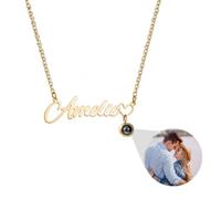 Personalized Name Necklace, Projection Necklace with Photo for Adults | Custom Name & Photo Pendant,Hidden Projection Stone Necklace, 3 Colors, Love Memorial Gift for Women, Mom, Wife & Loved Ones