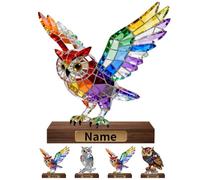 Personalized Name Owl 2D Crystal Statue Figurine for Bedroom Office Living Room Custom Animals Theme Stained Glass Desktop Ornaments Owl Desk Accessory Home Decor Gift for Family Friend Women Men