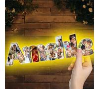 Personalized Name Photo Collage Acrylic LED Lights Valentine's Day Anniversary Wedding Wall Light Custom 1-20 Picture LED Lamp Home Decor Gift for Girlfriend Wife Couple Lover Boyfriend Dad Mom
