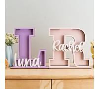 Personalized Name Piggy Bank,Custom Initial Coin Bank, Wooden Letter Piggy Bank, Money Box, Gift for Child,Piggy Bank (25cm)