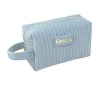 Personalized Name Plush Velvet Small Makeup Bag for Purse， Custom Cosmetic Pouch for Women, Customized Travel Toiletry Bag Gifts for Bridesmaid Wedding(Light Blue)