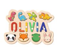 Personalized Name Puzzle for Kids Custom Wooden Puzzle with Animal Elements and Stand, Gifts for Girls&Boys Toddlers Newborn 1 Year Old Birthday Halloween (wave)