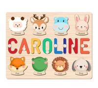 Personalized Name Puzzle for Kids Personalised Jigsaw Wooden Puzzles for 1 Year Old with Animal Elements and Stand, 1st Birthday Gifts for Girls Boys (HOLIDAY BABY)