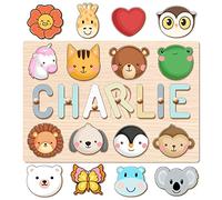 Personalized Name Puzzle for Kids Personalised Jigsaw Wooden Puzzles for 1 Year Old with Animal Elements and Stand, 1st Birthday Gifts for Girls Boys Baby Girl Toys