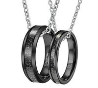 Personalized Name Ring, 4MM 6MM Black Ring Inlay Metal Necklace Charm His and Hers Necklace Sets