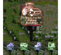 Personalized Name Road Roller, Bulldozer, Concrete Mixing, Skid Loader, Excavator Solar Light In Memory of My Dad's Acrylic Stake Memorial Grave Marker Trucker Remembrance Outdoor Yard Sign Gift