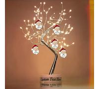Personalized Name Santa Claus Family LED Firefly Tree Lamp Christmas Lights | Battery/USB Operated Birch Tabletop Tree | Lighted for Party Holiday Christmas Decor