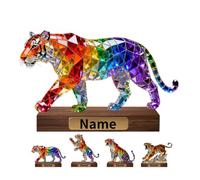 Personalized Name Tiger 2D Crystal Statue Figurine for Bedroom Office Living Room Custom Animals Theme Stained Glass Desktop Ornaments Tiger Desk Accessory Home Decor Gift for Family Friend Women Men