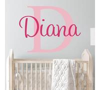 Personalized Name Wall Decal Kids Name Monogram Initial Fancy Cursive Name Decal Wall Decor Vinyl Lettering Gold Vinyl Nursery Wall Decal
