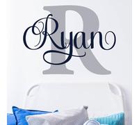 Personalized Name Wall Decal Kids Name Monogram Initial Fancy Cursive Name Decal Wall Decor Vinyl Lettering Gold Vinyl Nursery Wall Decal