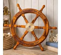 Personalized Nautical Wooden Ship Wheel, Custom Size (12 - 36 Inch), Handcrafted Captain Steering Wheel with Brass Center, Pirate's Boat Wheels, Wall Hanging Ship Wheel for Home, Office & Marine Décor