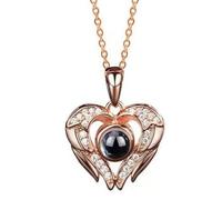 Personalized Necklace With Photo Inside S925 Silver Projection Necklace Copper Chain Photo Pendant Anniversary Memorial Gifts For Women Birthday Anniversary Memorial Christmas (Rose Gold-02)