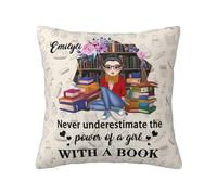 Personalized Never Underestimate The Power of A Girl with A Book Pillowcase Custom Name Portrait Reading Pillow Covers Books Pillow Case Reader Pillowcase Book Lovers Birthday Christmas,Style 1-1