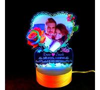 Personalized Night Light with Photo, Custom Christmas Couple Gifts for Girlfriend Boyfriend, Acrylic Picture Frame Gifts for Him Her, Customized Birthday Valentines Day Presents for Women Men (Rose)