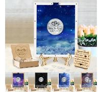 Personalized Night Sky Wedding Guest Book Alternative Custom Couple Name Celestial Rustic Guestbook with 30/50/90 Pcs Heart Slices Baby Shower Anniversary Party Drop Box for Friends Newlyweds