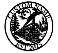 Personalized Night Train Metal Sign - Custom Iron Art with Steam Locomotive, Moon, and Castle Design - Metal Sign Wall Railroad Decor for Train Lovers, Man Cave, Cabin or Garage (Train-6)