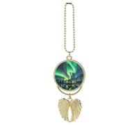 Personalized Northern Lights Car Rearview Mirror Ornament Double Side Custom Photo Picture Car Hanging Pendant Accessories Alloy Angel Wings Vehicle Decoration Golden