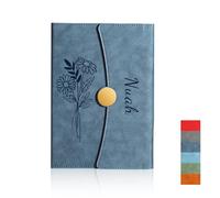 Personalized Notebook with Engraved Name & Birth Month Flowers - Premium Faux Leather Classic Journal for Birthday, Graduation, Christmas, 200 Numbered Pages, 15 x 21 cm (Darkblue)