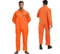 Personalized Numberial Code Prisoner Costume with Handcuffs & I.D Board, Orange Prisoner Jumpsuit Adult Prisoner Dress, Halloween Carnival Inmate Costume