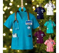 Personalized Nurse Scrubs Christmas Ornament with Name, Custom Medical Scrub Top Acrylic Ornament with Stethoscope, Christmas Tree Decor Gift for Nurse, Doctor, Healthcare Worker, RN, LPN