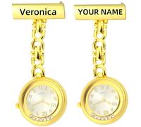 Personalized Nurse Watch Custom Name Nurse Pocket Portable Chest Brooch Watches Digital Quartz Movement Pocket Watch Christmas Mother's Day Birthday Gift for Women and Men (Gold)
