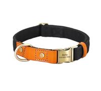 Personalized Nylon Dog Collar Durable Genuine Leather Custom ID Collar Engraving Adjustable(Black,M)