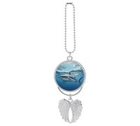 Personalized Ocean Sea Animal Shark Car Rearview Mirror Ornament Double Side Custom Photo Picture Car Hanging Pendant Accessories Alloy Angel Wings Vehicle Decoration Silver