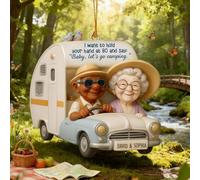 Personalized Old Couple Car Hanging Ornament, Couple Growing Old Together Christmas Ornaments, 3D Effect Heartfelt Gift, Custom Rearview Mirror Decoration, Anniversary Keepsake for Husband Wife