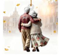 Personalized Old Couple Car Hanging Ornament, Couple Growing Old Together Christmas Ornaments, 3D Effect Heartfelt Gift, Custom Rearview Mirror Decoration, Anniversary Keepsake for Husband Wife