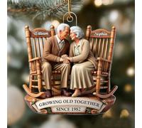 Personalized Old Couple Car Hanging Ornament, Couple Growing Old Together Christmas Ornaments, 3D Effect Heartfelt Gift, Custom Rearview Mirror Decoration, Anniversary Keepsake for Husband Wife