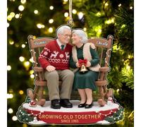 Personalized Old Couple Christmas Ornament Custom Husband Wife Portrait Acrylic Hanging Ornament Old Couple Sitting On Rocking Chairs Together Hanging Pendant Xmas Tree Decor Gift for Wedding