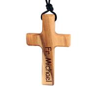 Personalized Olive Wood Cross Pendant Necklace for Men Women Wood Wooden Gift Necklace Custom Engraved Pendants Bible Verse Scripture Catholic Christian Gift for Him Dad Men Baptism Wood