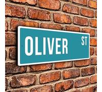 Personalized Oliver Street Sign - Custom Metal Name Plate for Boys Bedroom Decor - Architectural Aluminum Nursery Plaque, Fade Resistant Playroom Wall Art, Birthday Gift for Oliver