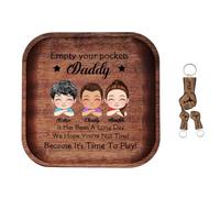 Personalized Optional Fist Keychain Empty Your Pockets Daddy Storage Tray Custom Kids Cartoon Portrait Names It's Time to Play Fathers Day Best Dad Ever Tray Gifts for Dad Daddy Birthday Xmas