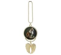 Personalized Orange and White Cat Car Rearview Mirror Ornament Double Side Custom Photo Picture Car Hanging Pendant Accessories Alloy Angel Wings Vehicle Decoration Golden