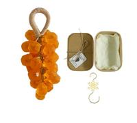 Personalized Original Handmade Crystal Grape Soap, Soap On a Rope for Men & Women, Natural Fruit Shaped Bath Bar for Washing Hands and Fresh Air (Marigold)