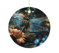 Personalized Ornaments for Xmas Tree, Dragonfly Flying on The Pond Hanging Ornament for Winter Holiday Indoor Decor, Custom Picture Ceramic Christmas Ornament, Christmas Decorations