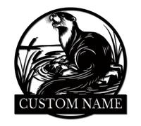 Personalized Otter Metal Wall Art, Custom Name Playful Animal Sign, Home Office Decor, Rustic Wildlife Decor for Cabin, Nursery and Lake House (Style-3)