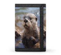 Personalized Otter Playing in The Water Trifold Wallet, Minimalist Front Pocket Wallet, Large RFID Blocking Wallets Credit Card Holder Zipper Coin Purse Divided Billfold for Men Women