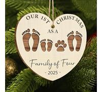 Personalized Our 1st Christmas As A Family Of Five Footprints Wood Ornament, Custom Family Christmas Ornament (Design 4)
