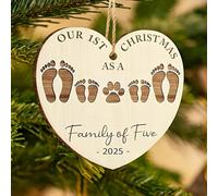 Personalized Our 1st Christmas As A Family Of Five Footprints Wood Ornament, Custom Family Christmas Ornament (Design 5)