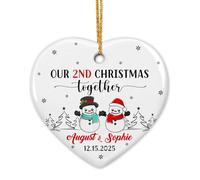 Personalized Our 2nd Christmas Together Ceramic Ornament, Couple Snowman Second Xmas Together Ornament Gift for Boyfriend Girlfriend, Custom Dating & Name Snowmans Together Ceramic Ornament Christmas