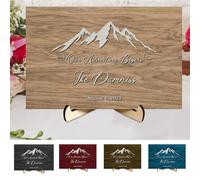 Personalized Our Adventure Begins Signs Plaque Mountain Theme Wedding Guestbook Custom Last Name Date Wedding Signage Mountain Wood Sign Rustic Mountain Guestbook Alternative Board for Couple