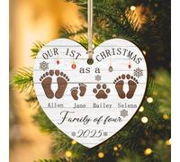 Personalized Our First Christmas as a Family Footprints Ornament,Custom Baby's First Ornament Xmas Tree Hanging Decor New Mom Dad Keepsake Gifts