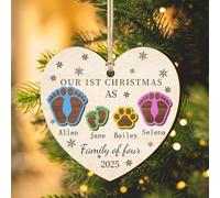 Personalized Our First Christmas as a Family Footprints Ornament,Custom Baby's First Ornament Xmas Tree Hanging Decor New Mom Dad Keepsake Gifts